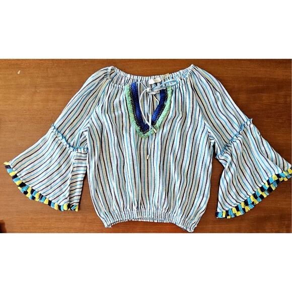 Ramy Brook Tops - Ramy Brook Andros Striped Top/Blouse, Tie Front, Multicolor, Bell sleeves, Sz XS